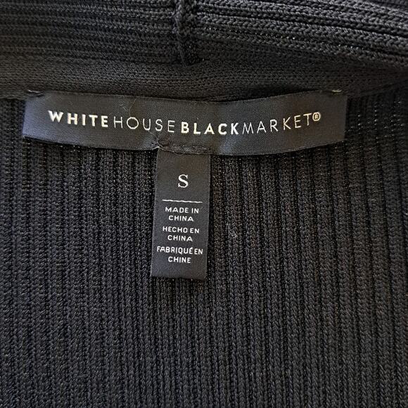 White House Black Market Ribbed Cardigan Sweater Black OpenFront High Low Fitted - Picture 4 of 7